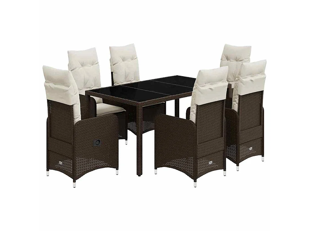 Set de mesa y sillas jardín 7 piezas con cojines ratán PE marrón