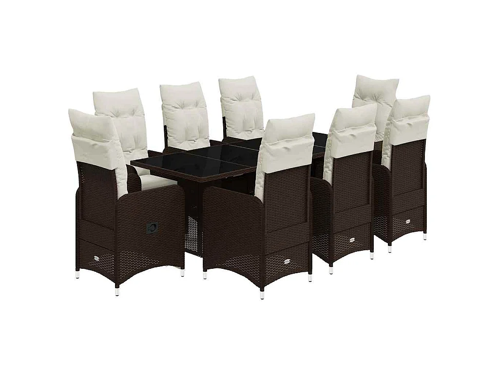 Ensemble de bistro de jardin 9 pièces coussins marron poly rotin