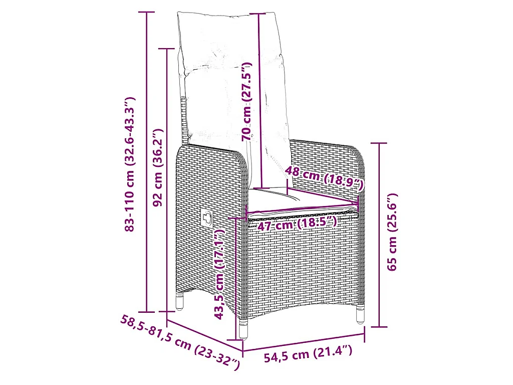 Ensemble de bistro de jardin 9 pièces coussins marron poly rotin