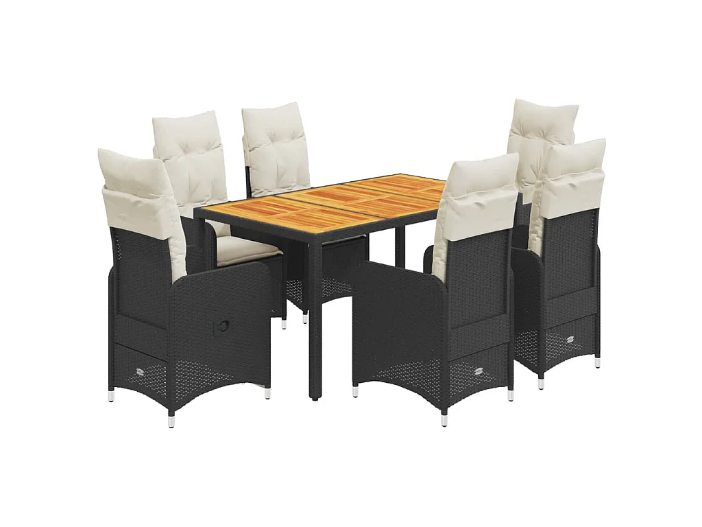 Set de mesa y sillas de jardín 7 piezas y cojines ratán PE negro