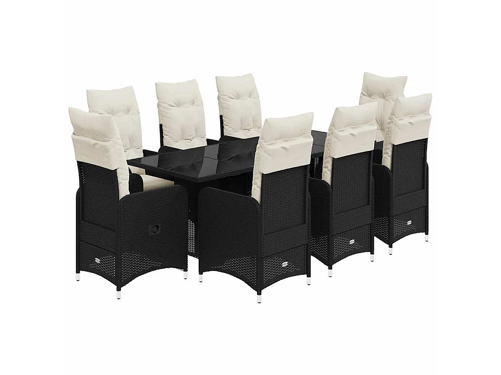 Ensemble de bistro de jardin 9 pièces coussins noir poly rotin