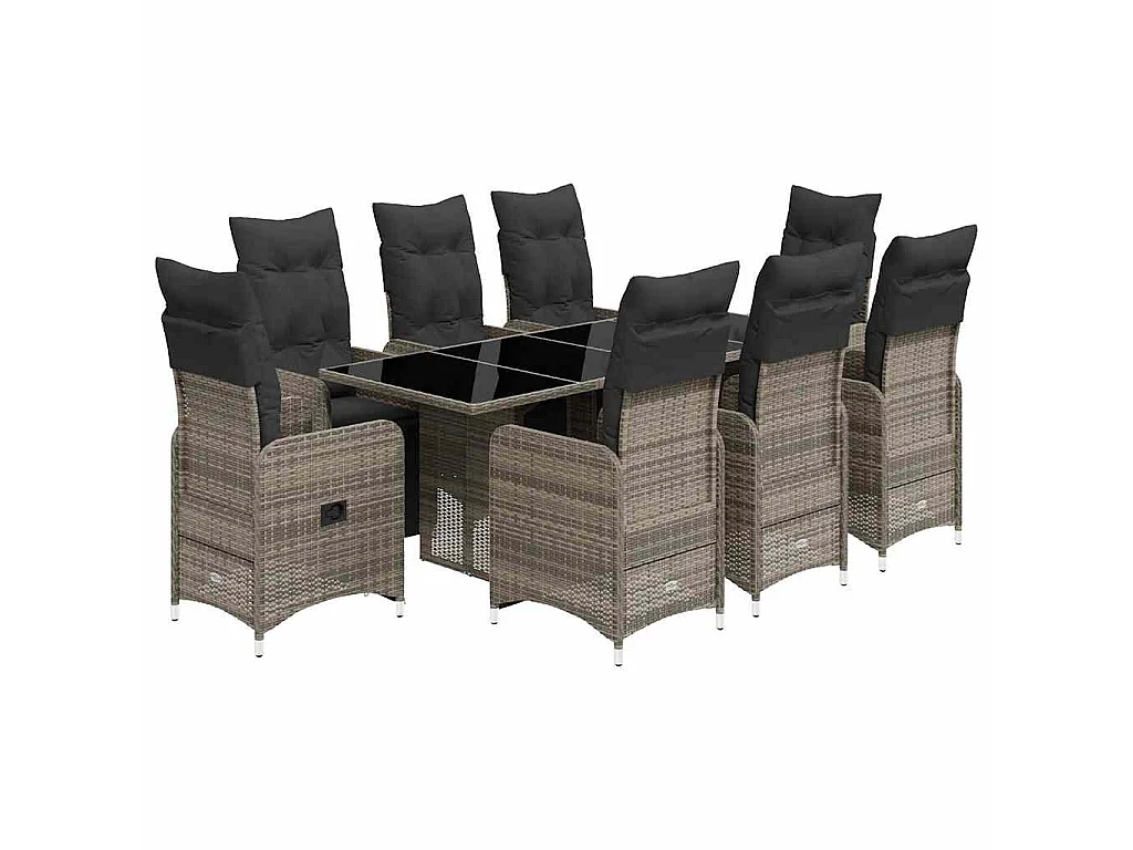 Ensemble de bistro de jardin 9 pièces coussins gris poly rotin