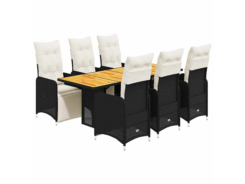 Set de mesa y sillas de jardín 7 piezas y cojines ratán PE negro