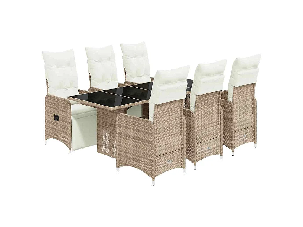 Set de mesa y sillas jardín 7 piezas con cojines ratán PE marrón
