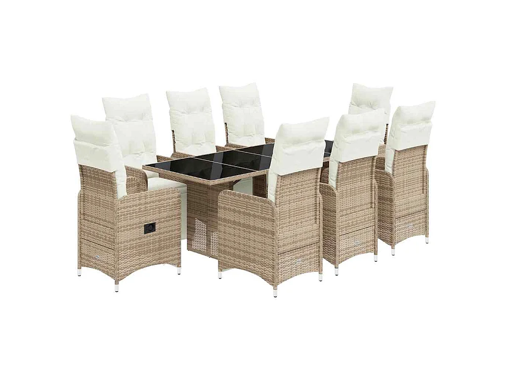 Ensemble de bistro de jardin 9 pièces coussins marron poly rotin