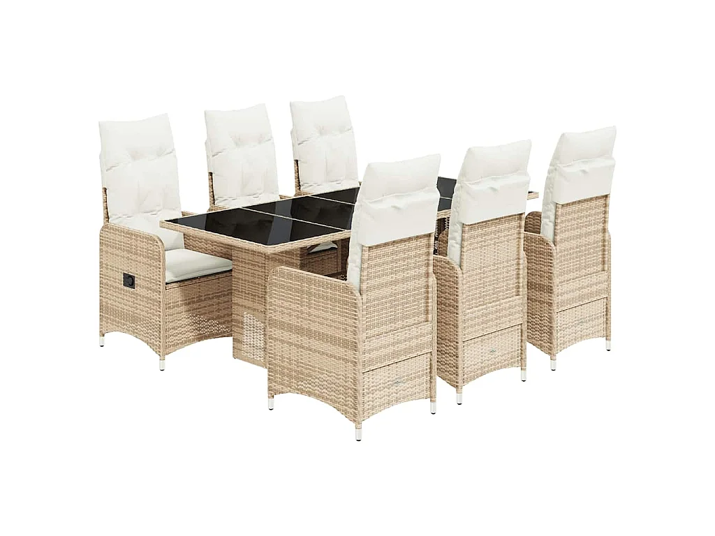 Set de mesa y sillas de jardín 7 piezas y cojines ratán PE beige