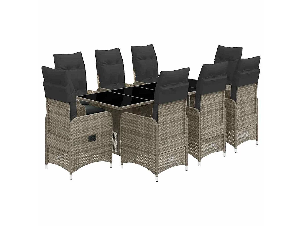 Ensemble de bistro de jardin 9 pièces coussins gris poly rotin
