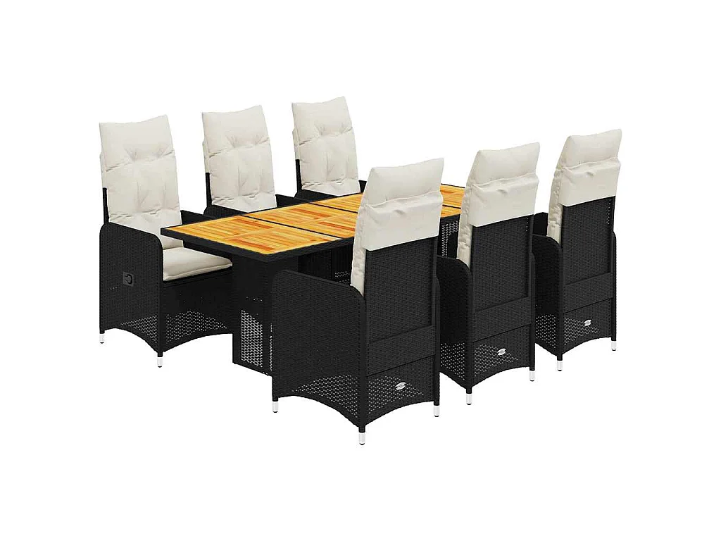 Set de mesa y sillas de jardín 7 piezas y cojines ratán PE negro