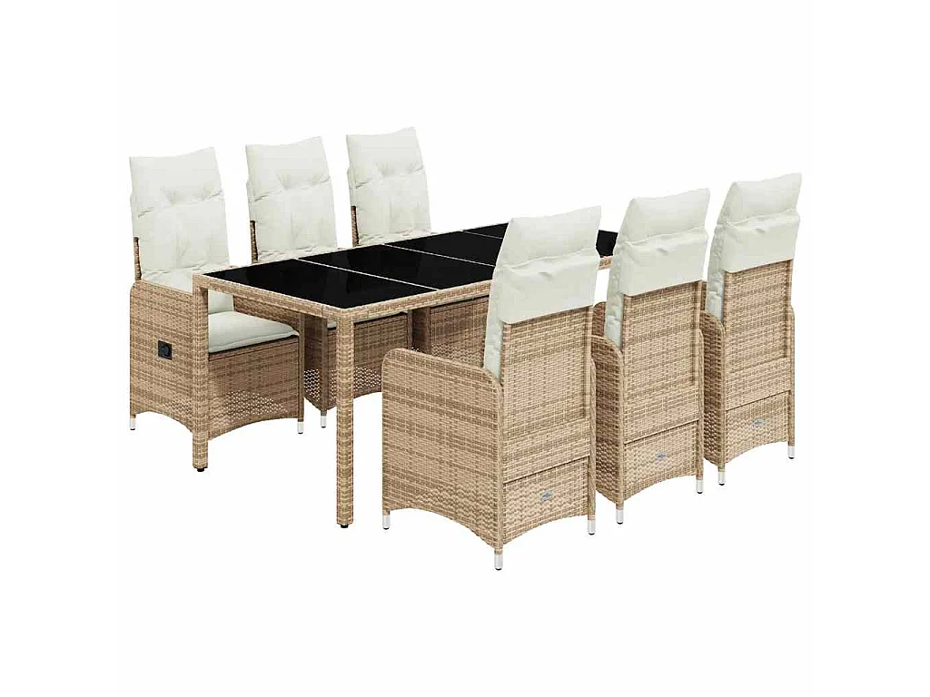 Set de mesa y sillas de jardín 7 piezas y cojines ratán PE beige