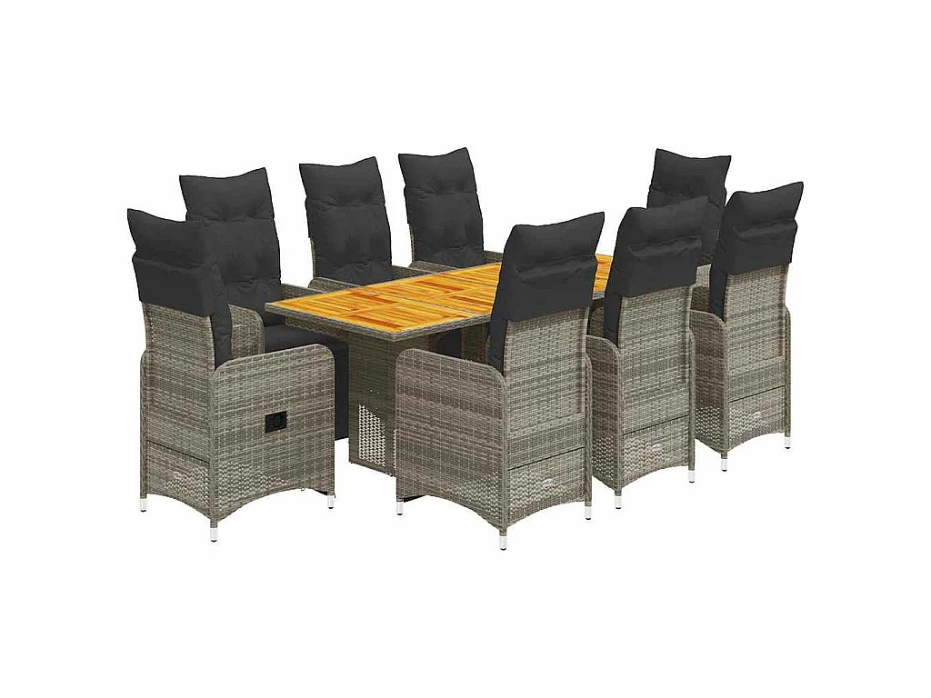 Ensemble de bistro de jardin 9 pièces coussins gris poly rotin