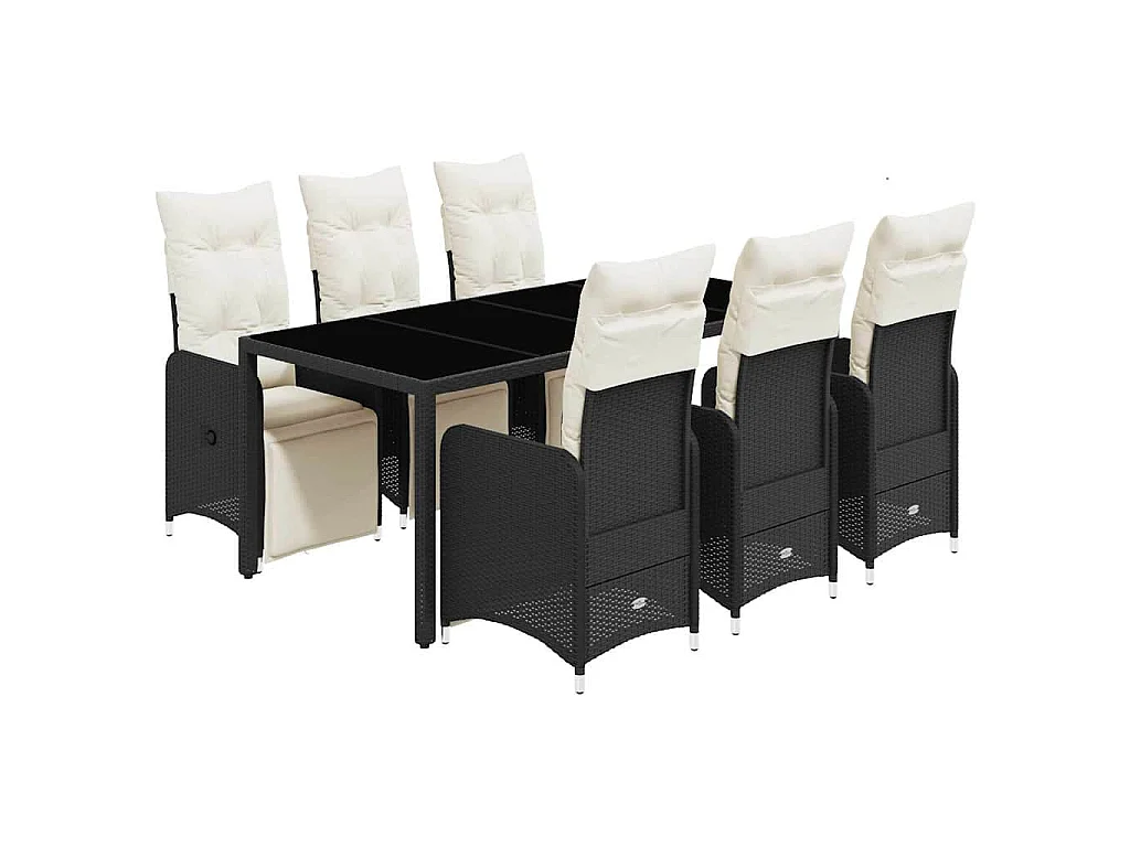 Set de mesa y sillas de jardín 7 piezas y cojines ratán PE negro