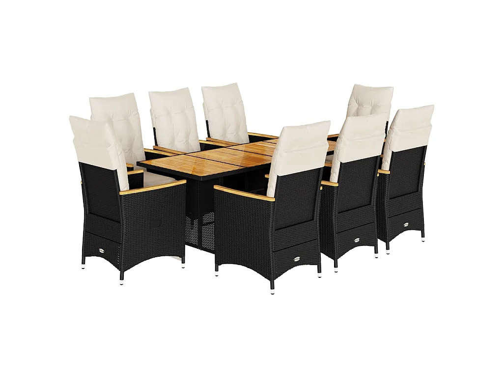 Ensemble de bistro de jardin 9 pièces coussins noir poly rotin