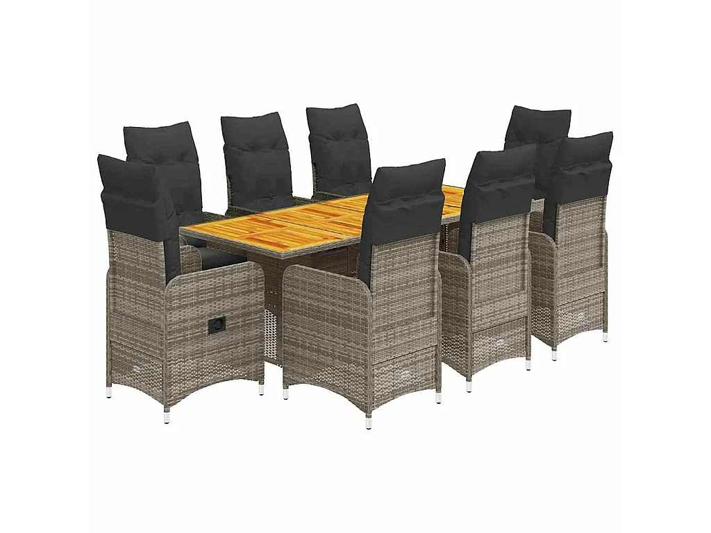 Ensemble de bistro de jardin 9 pièces coussins gris poly rotin