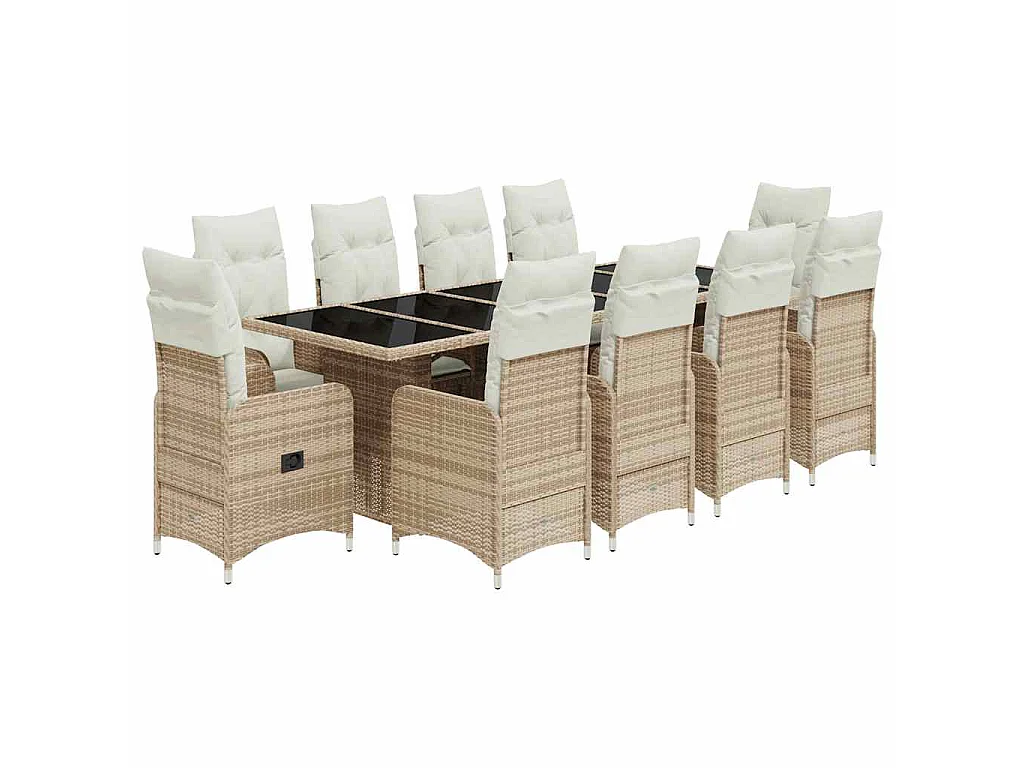 Set de mesa y sillas de jardín 11 piezas y cojines ratán PE beige