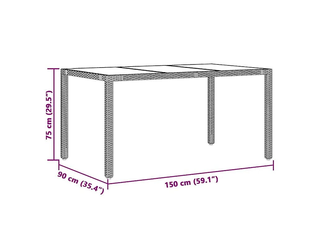 Set de mesa y sillas de jardín 7 piezas y cojines ratán PE negro