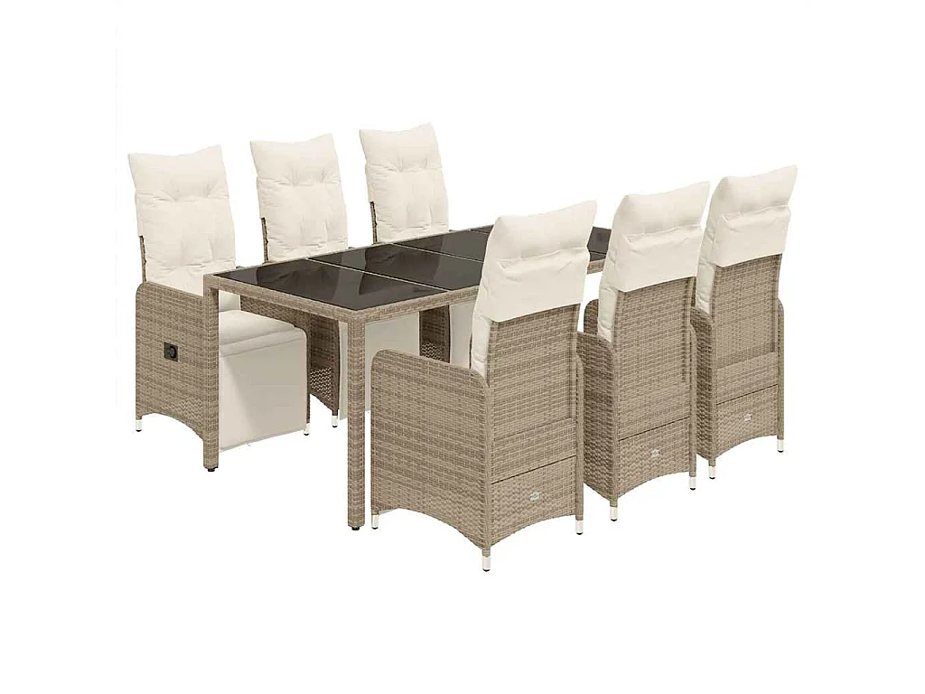 Set de mesa y sillas jardín 7 piezas con cojines ratán PE marrón