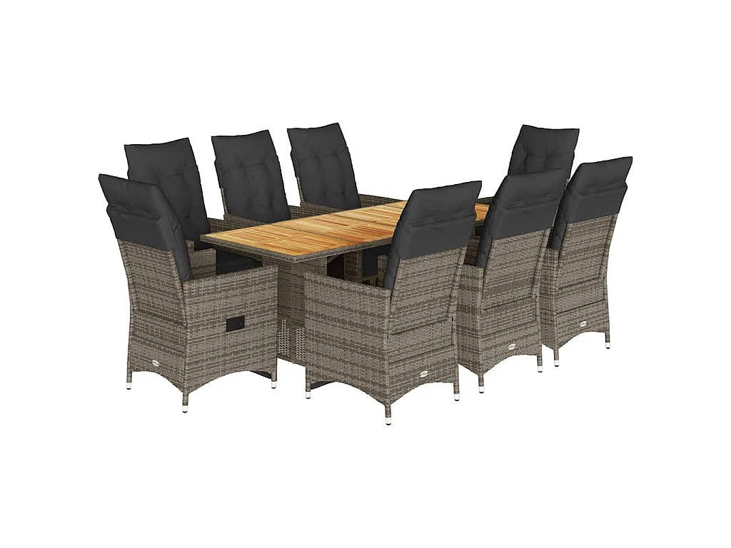 Ensemble de bistro de jardin 9 pièces coussins gris poly rotin