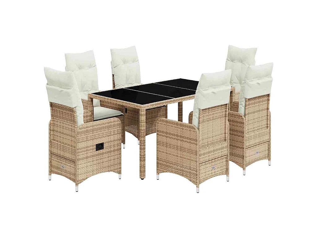 Set de mesa y sillas de jardín 7 piezas y cojines ratán PE beige
