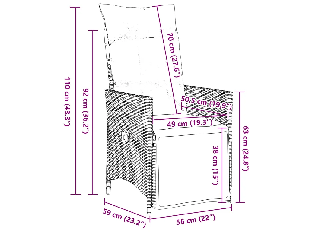 Ensemble de bistro de jardin 9 pièces coussins marron poly rotin