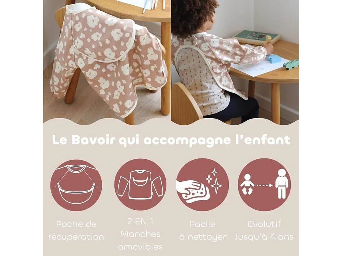 Coffret BÉABA Savannah Bloom Premiers repas — Assiette inox, couverts ergonomiques et bavoir manches longues