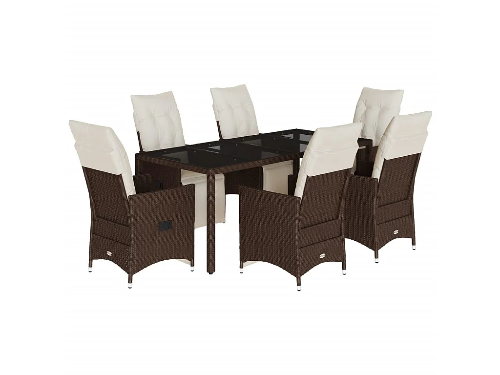 Set de mesa y sillas jardín 7 piezas con cojines ratán PE marrón