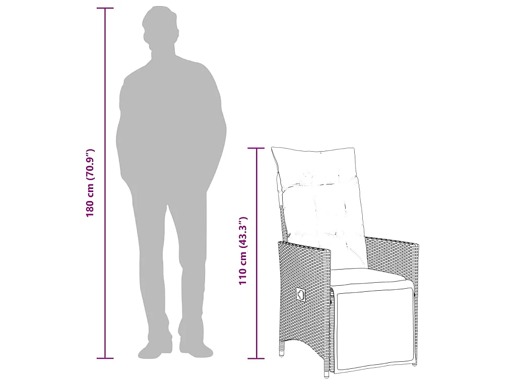 Set de mesa y sillas jardín 7 piezas con cojines ratán PE marrón