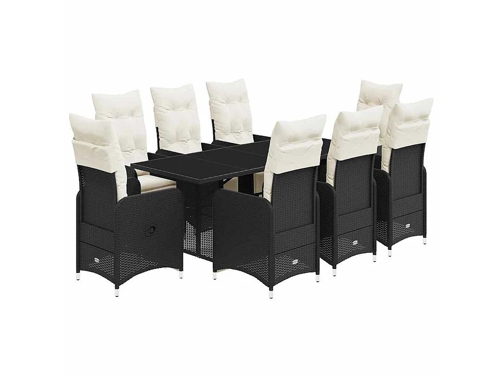 Ensemble de bistro de jardin 9 pièces coussins noir poly rotin