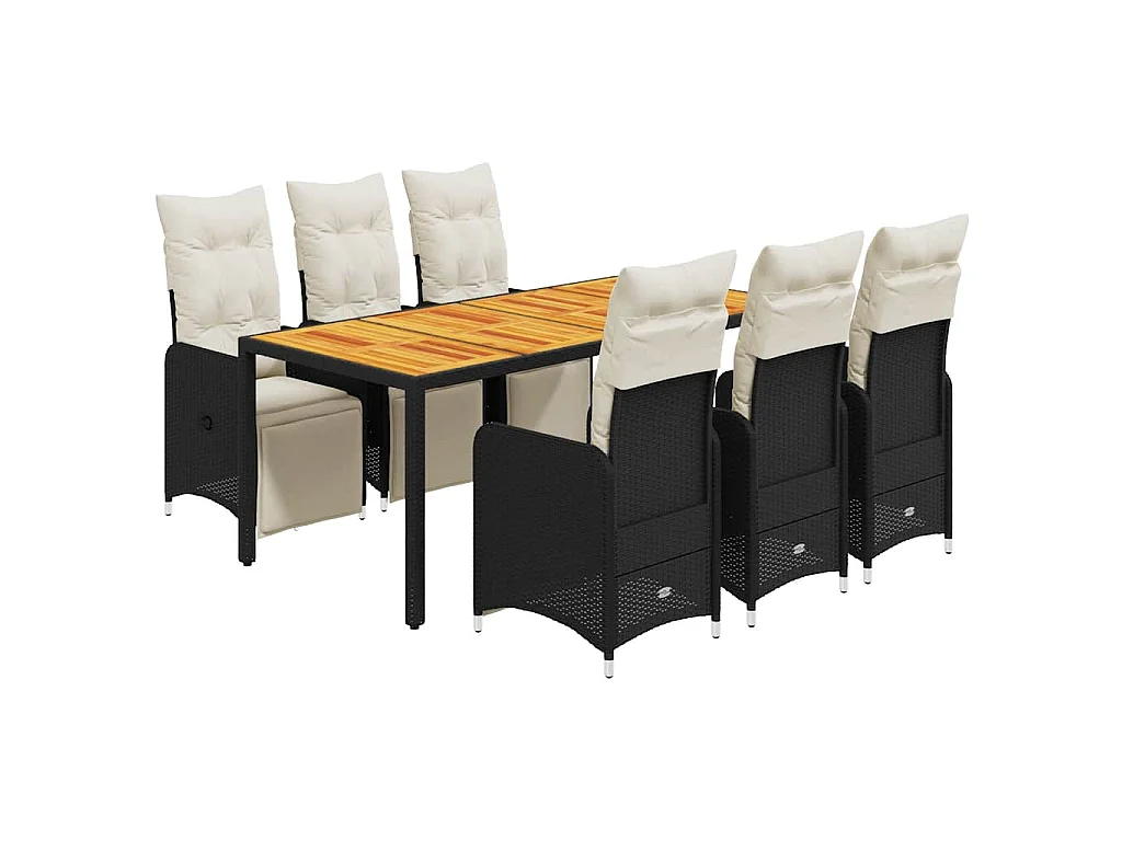 Set de mesa y sillas de jardín 7 piezas y cojines ratán PE negro