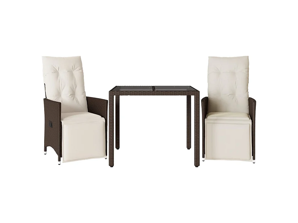 Ensemble de bistro de jardin 3 pièces coussins marron poly rotin
