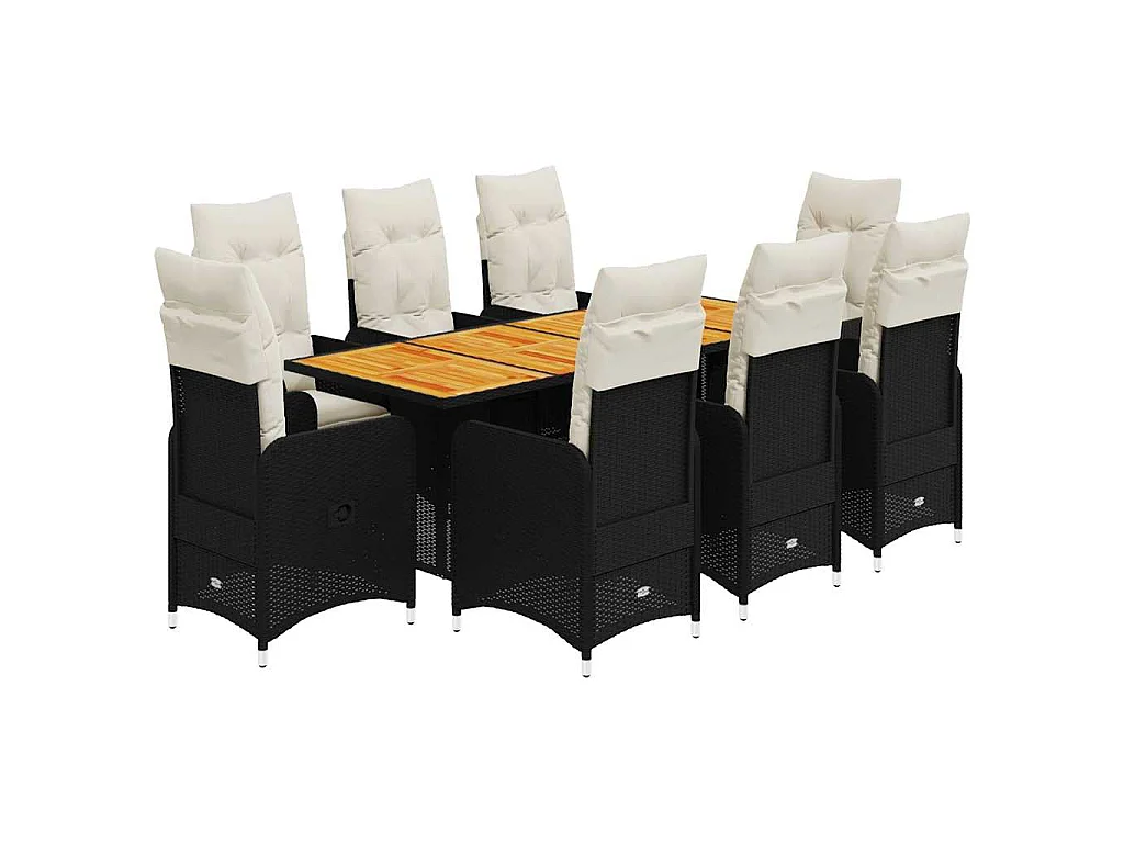 Ensemble de bistro de jardin 9 pièces coussins noir poly rotin