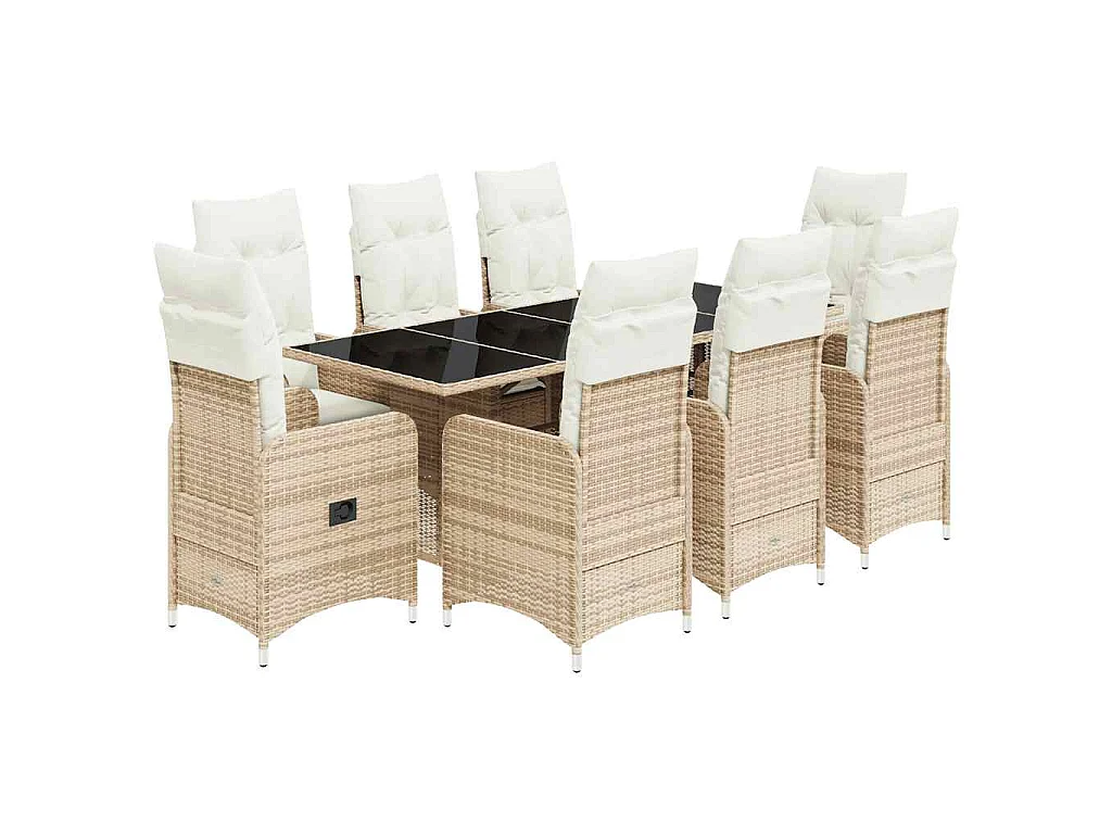 Ensemble de bistro de jardin 9 pièces coussins beige poly rotin