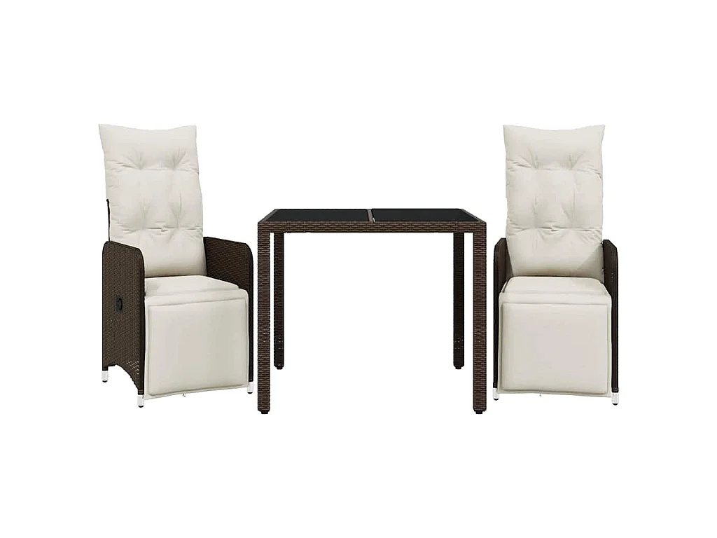 Ensemble de bistro de jardin 3 pièces coussins marron poly rotin