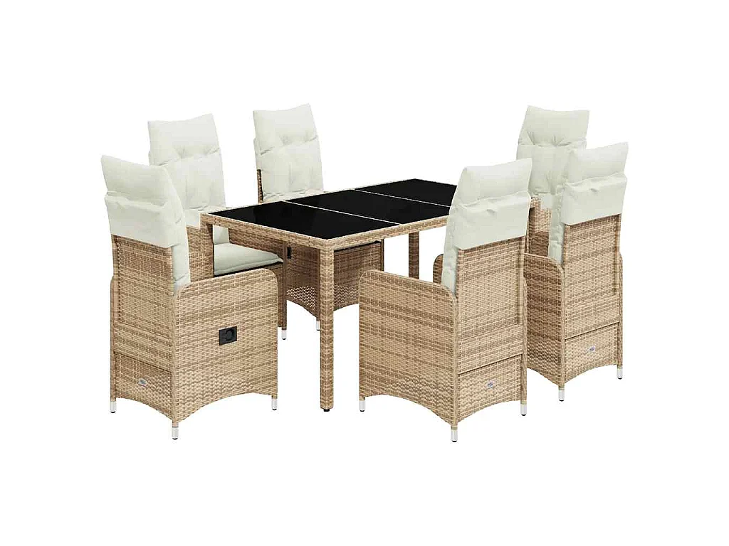Set de mesa y sillas de jardín 7 piezas y cojines ratán PE beige