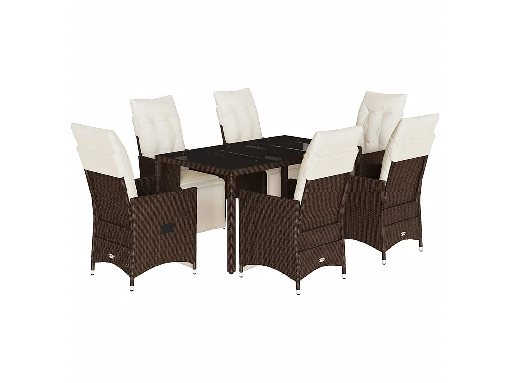 Set de mesa y sillas jardín 7 piezas con cojines ratán PE marrón