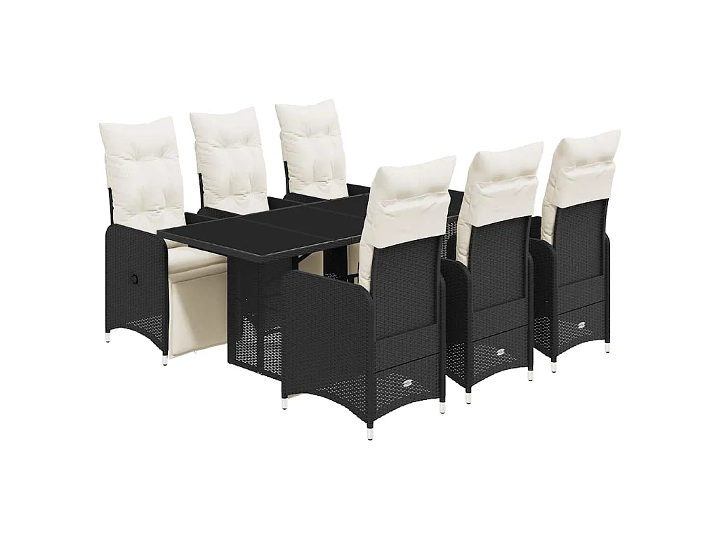 Set de mesa y sillas de jardín 7 piezas y cojines ratán PE negro