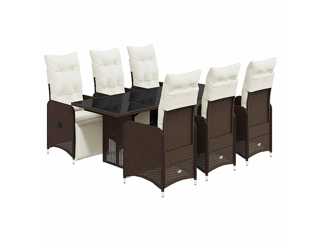 Set de mesa y sillas jardín 7 piezas con cojines ratán PE marrón