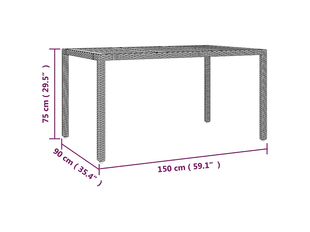 Set de mesa y sillas de jardín 7 piezas y cojines ratán PE negro