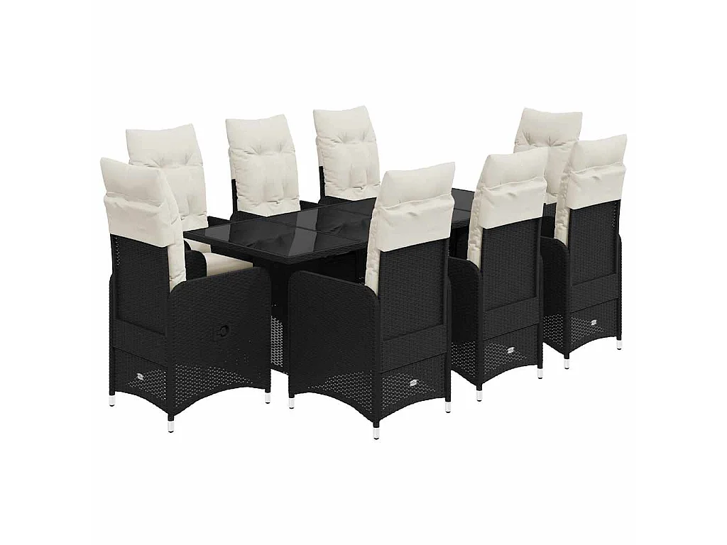 Ensemble de bistro de jardin 9 pièces coussins noir poly rotin