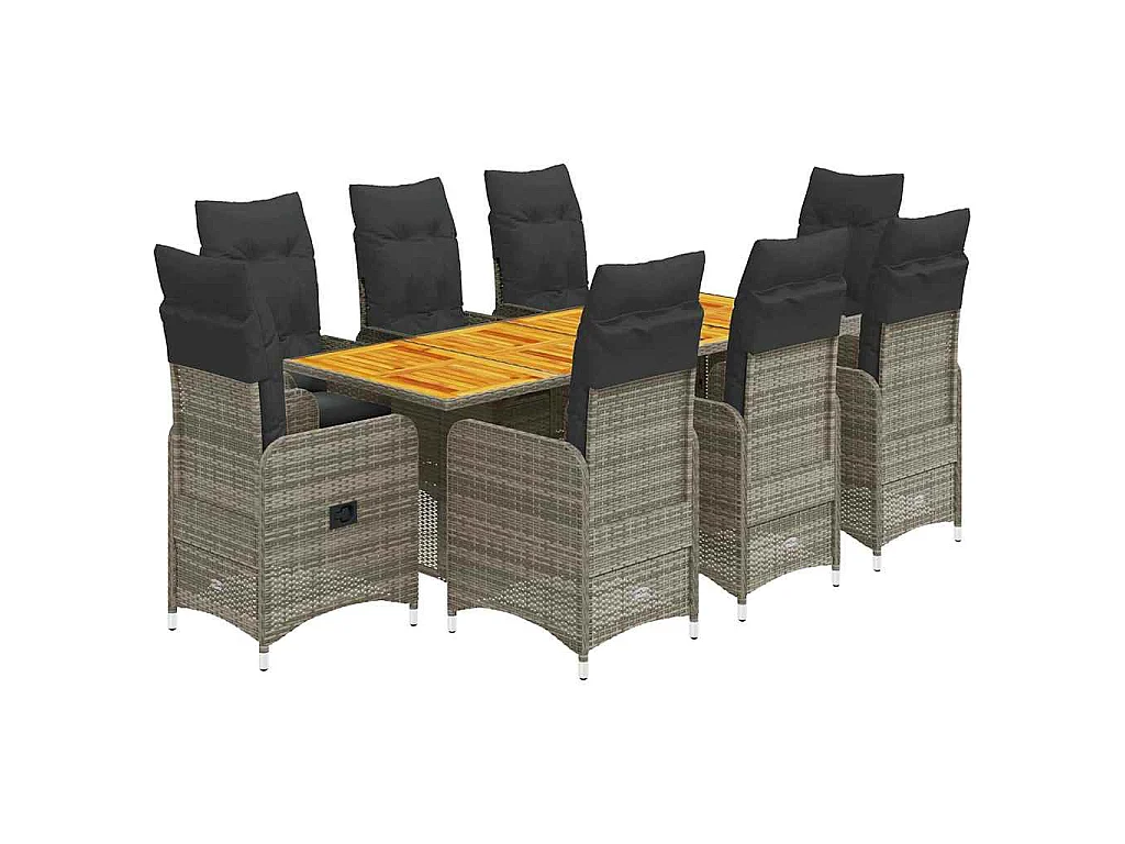 Ensemble de bistro de jardin 9 pièces coussins gris poly rotin