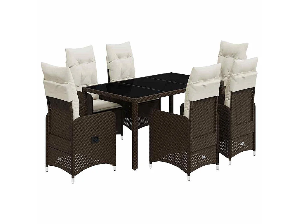 Set de mesa y sillas jardín 7 piezas con cojines ratán PE marrón