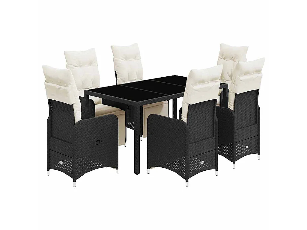 Set de mesa y sillas de jardín 7 piezas y cojines ratán PE negro