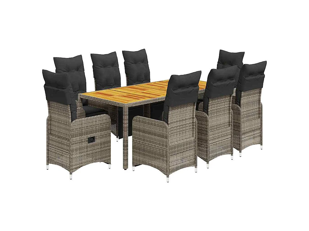 Ensemble de bistro de jardin 9 pièces coussins gris poly rotin