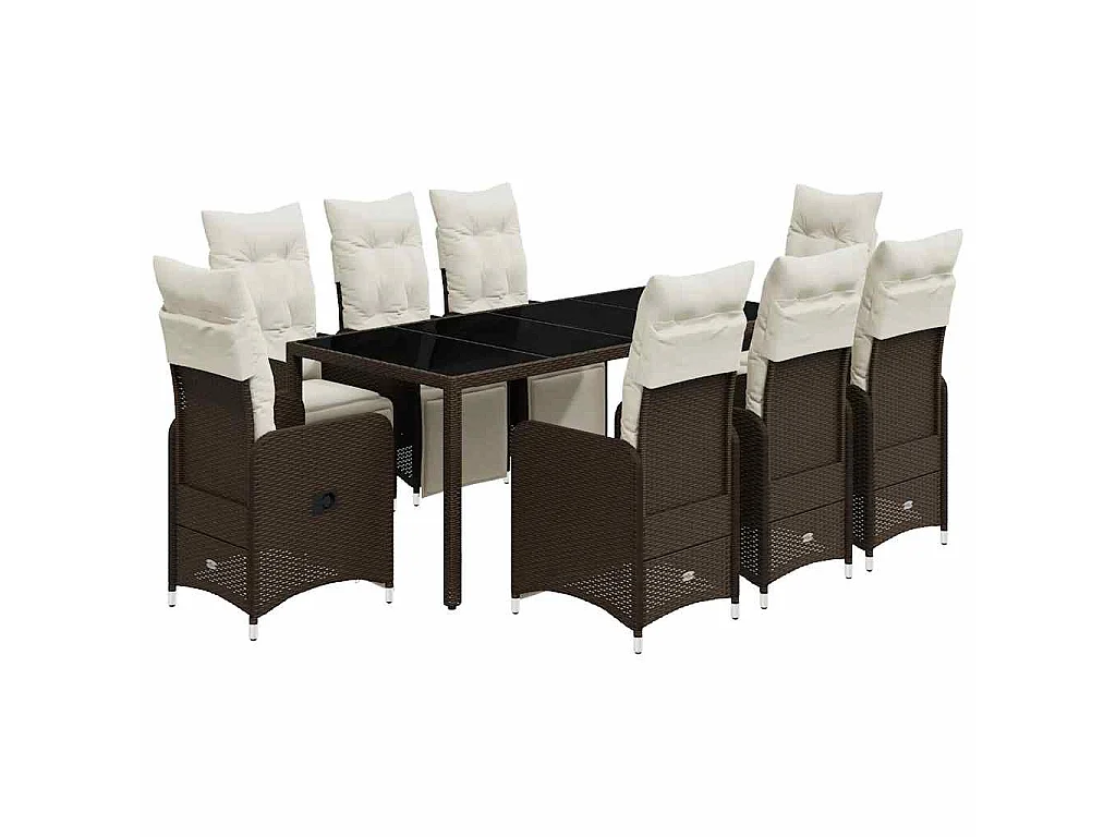 Ensemble de bistro de jardin 9 pièces coussins marron poly rotin