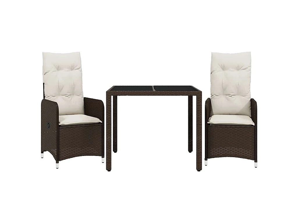 Ensemble de bistro de jardin 3 pièces coussins marron poly rotin