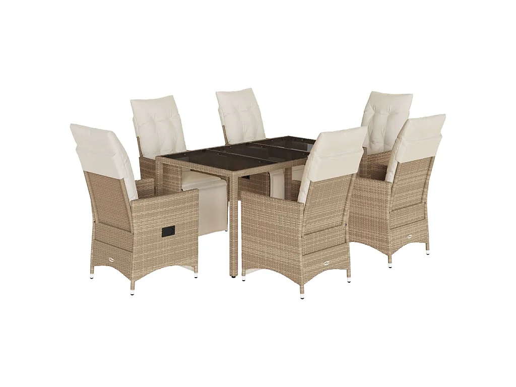 Set de mesa y sillas de jardín 7 piezas y cojines ratán PE beige