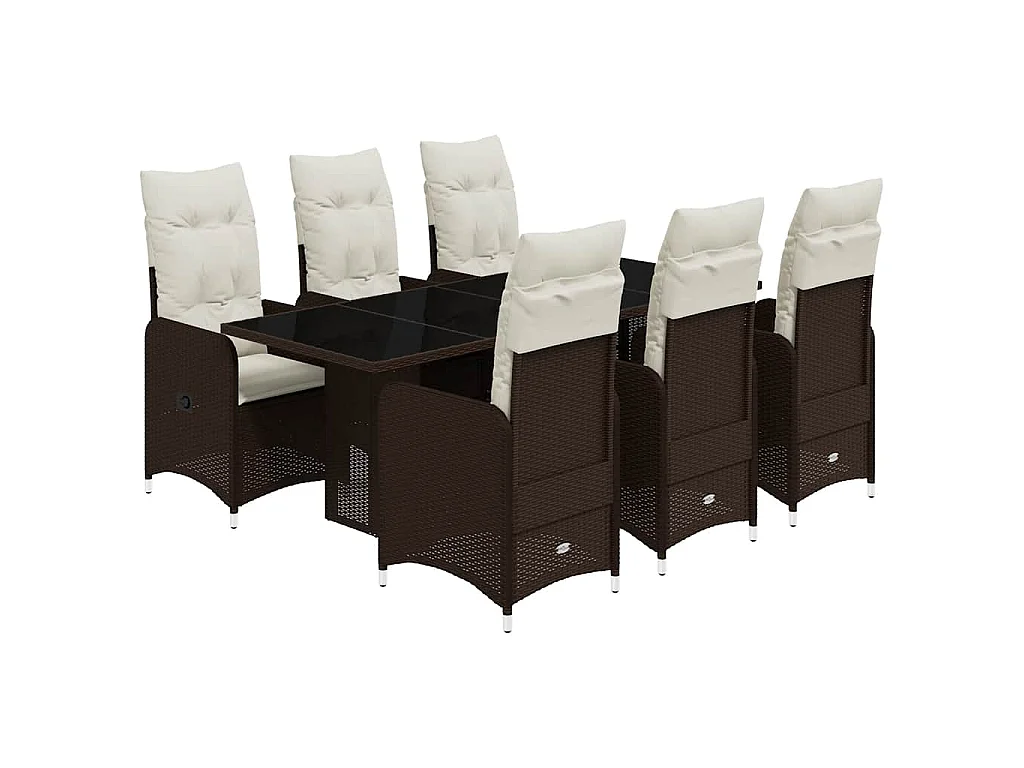 Set de mesa y sillas jardín 7 piezas con cojines ratán PE marrón