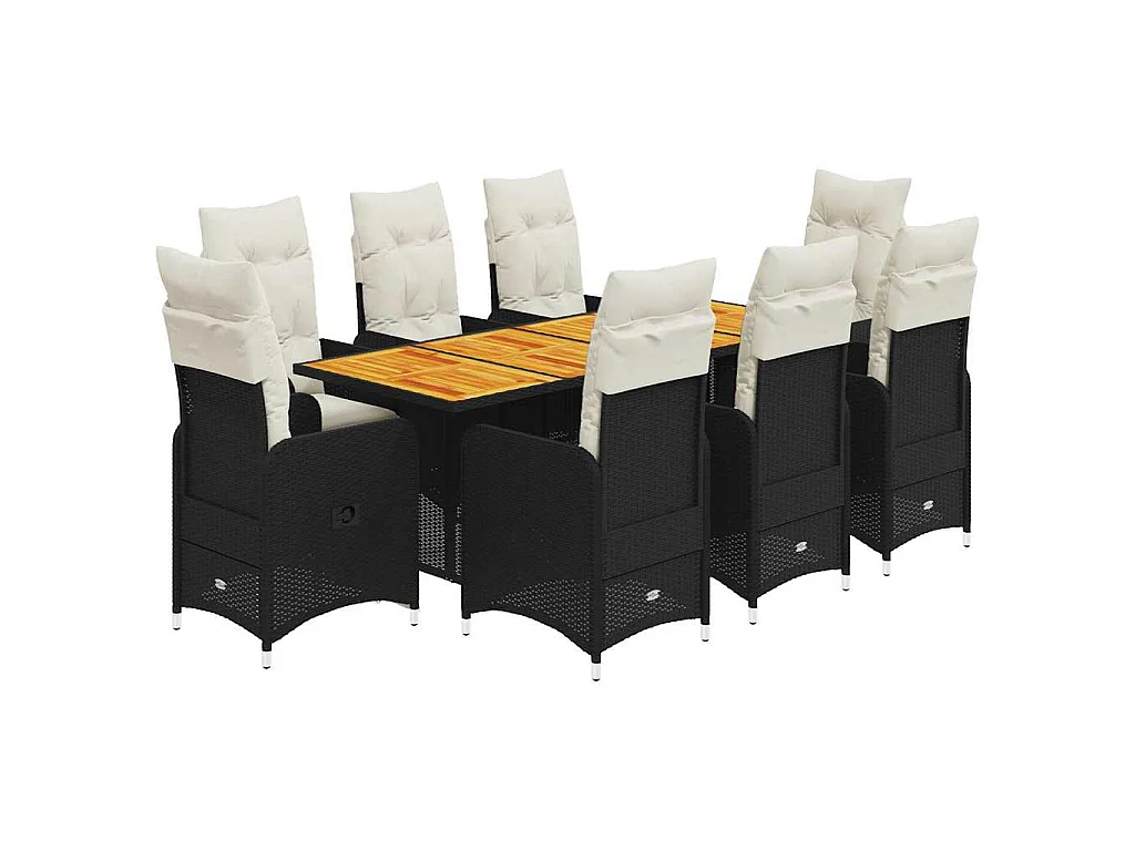 Ensemble de bistro de jardin 9 pièces coussins noir poly rotin