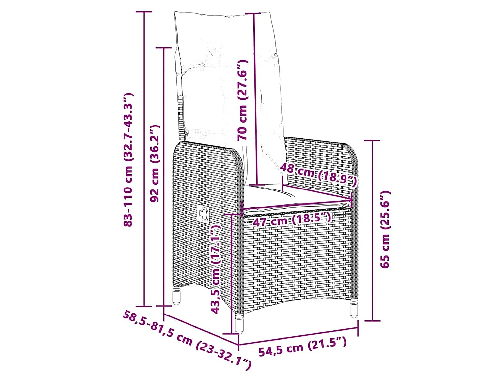 Set de mesa y sillas de jardín 7 piezas y cojines ratán PE negro