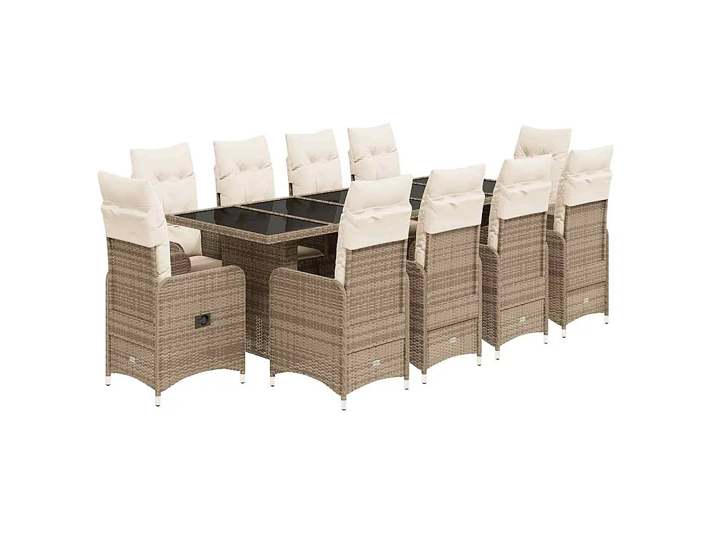 Set de mesa y sillas de jardín 11 piezas y cojines ratán PE beige