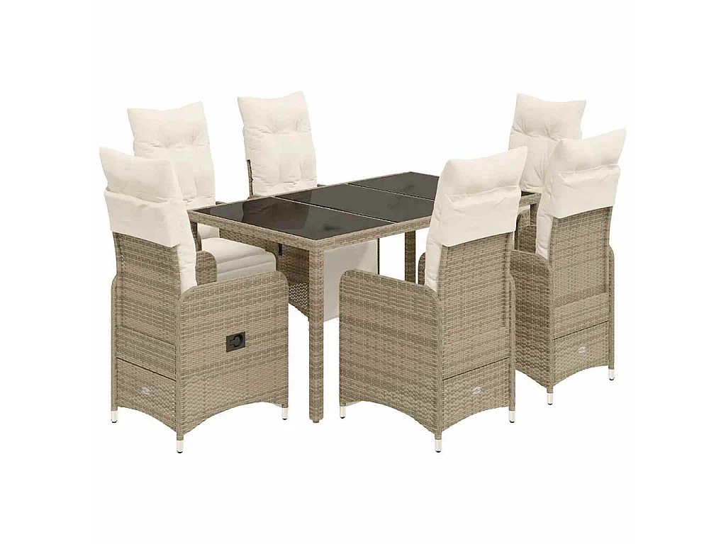 Set de mesa y sillas jardín 7 piezas con cojines ratán PE marrón